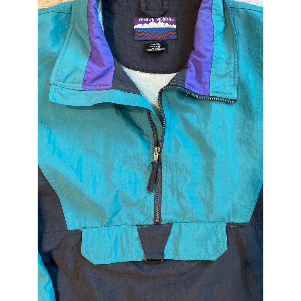 White Sierra Colorblock Anorak Jacket Teal Black Purple Nylon Pullover XL